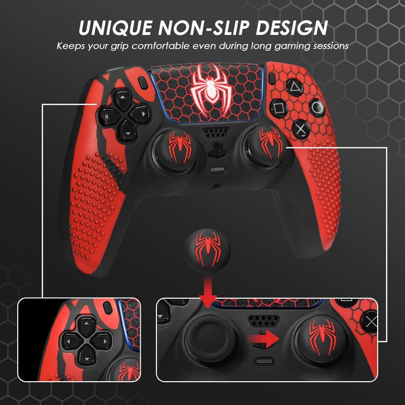 【Back to School】Jorrep Anti-Slip PS5 Controller Skin, Non-Slip Silicone Cover Case with Thumb Grip Gaps, Touch Pad Sticker & Cover Wrap Stickers Ps5 Controller Protector Wireless