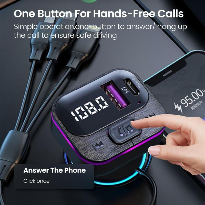 5 in 1 Car Charger with 3 Expansion Cables and Wireless Music Adapter for High-Quality Charging Experience Type C Charger