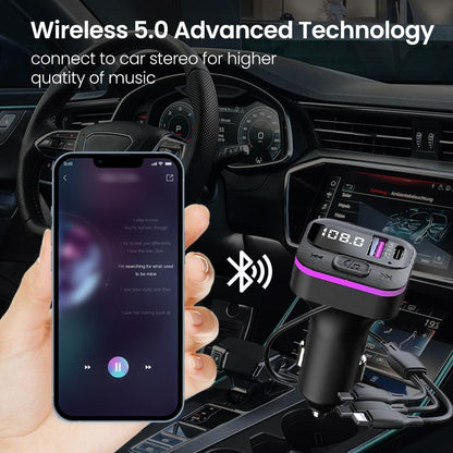 5 in 1 Car Charger with 3 Expansion Cables and Wireless Music Adapter for High-Quality Charging Experience Type C Charger