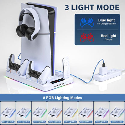 2025 Upgraded Cooling Station for Ps5/Slim Console with Dual PS 5 Controller Charger,Dual Tubor Fan,3 USB Hubs