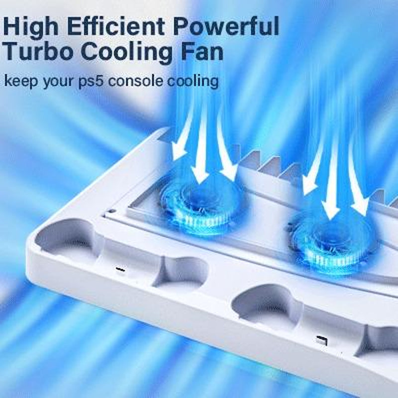 2025 Upgraded Cooling Station for Ps5/Slim Console with Dual PS 5 Controller Charger,Dual Tubor Fan,3 USB Hubs