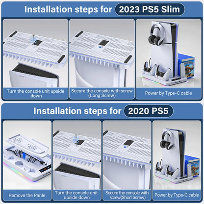 2025 Upgraded Cooling Station for Ps5/Slim Console with Dual PS 5 Controller Charger,Dual Tubor Fan,3 USB Hubs